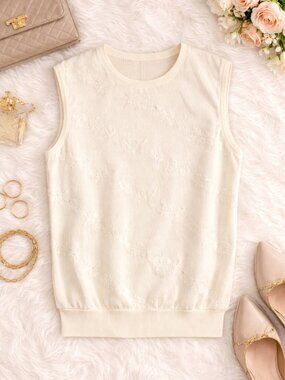 Vintage Eddie Bauer Ivory Sleeveless Sweater Vest 100% Cotton L Minimalist